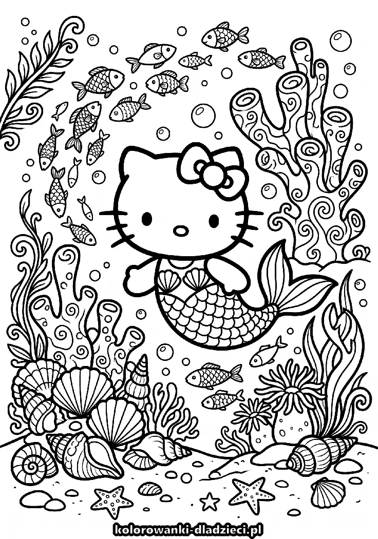 Kolorowanka przedstawiająca hello kitty dla dzieci do druku