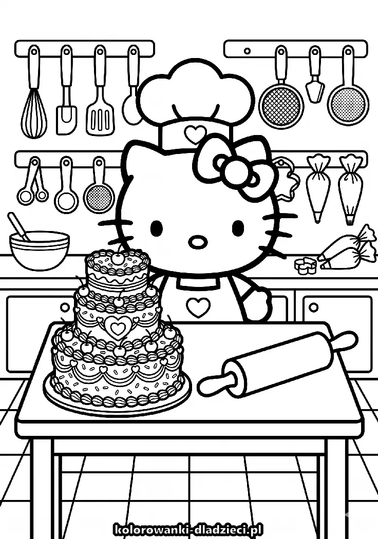 Hello kitty - prosta kolorowanka dla chłopców i dziewczynek