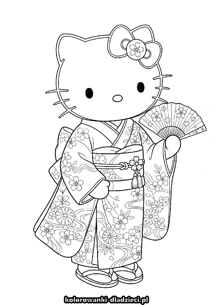 Kolorowanka edukacyjna dla dzieci: hello kitty na spokojną zabawę