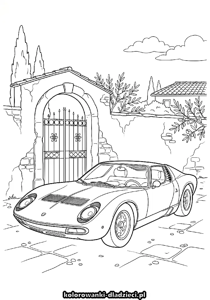 Kolorowanka edukacyjna przedstawiająca lamborghini na spokojną zabawę