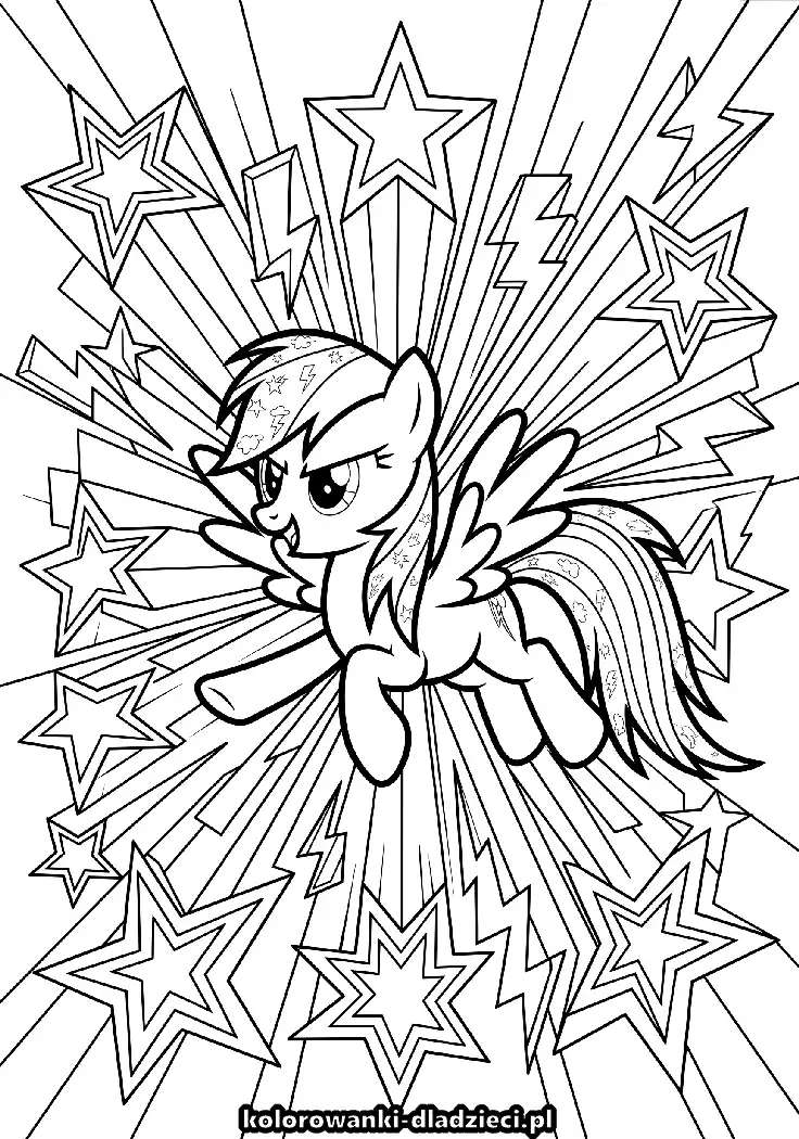 Rysunek do kolorowania z motywem rainbow dash dla chłopców i dziewczynek