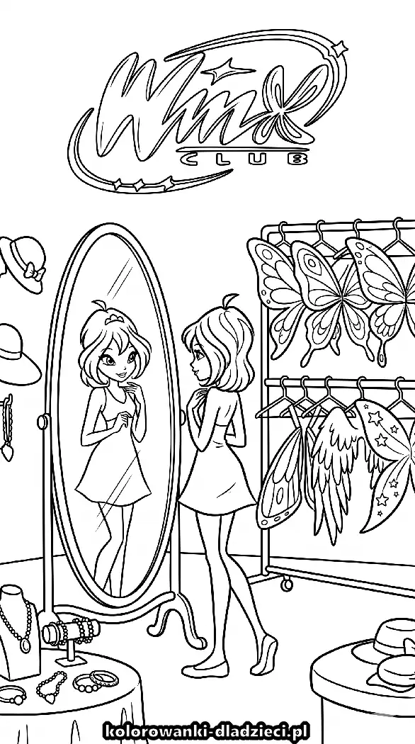Wydruk kolorowanki z motywem winx dla dzieci