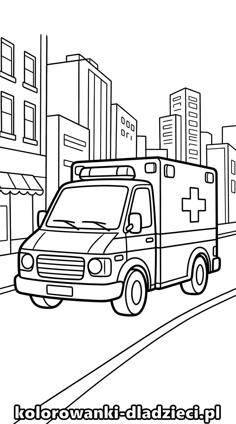 Ambulans - prosta kolorowanka na kartkę A4