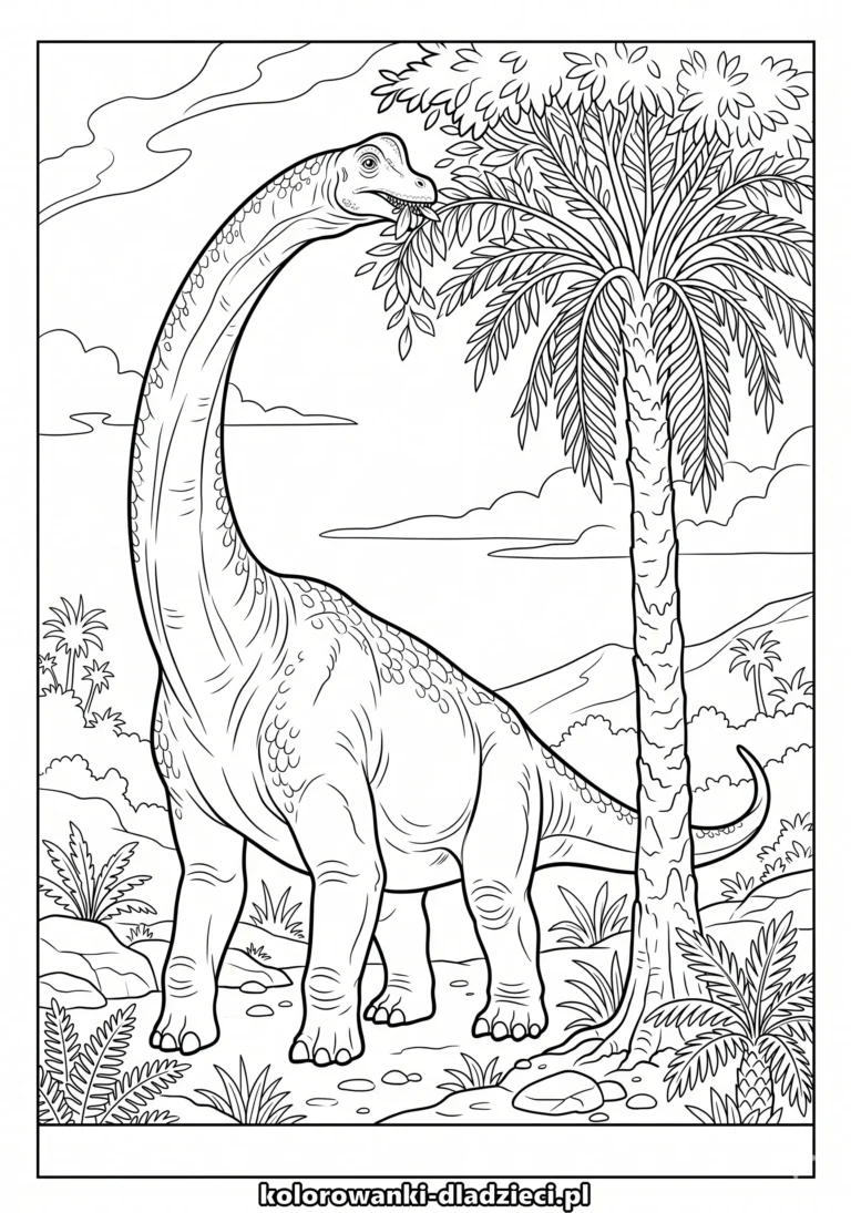 Kolorowanka online do druku z motywem dinozaury na zajęcia plastyczne