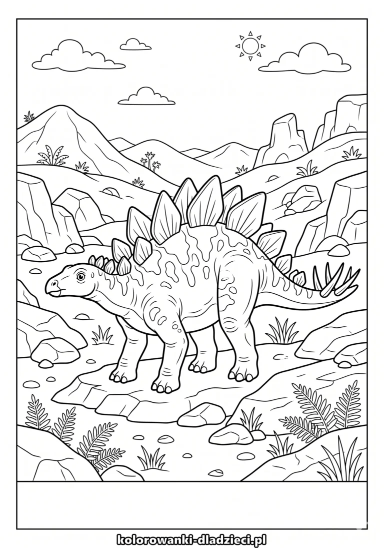 Kolorowanka edukacyjna dla dzieci: dinozaury na kartkę A4