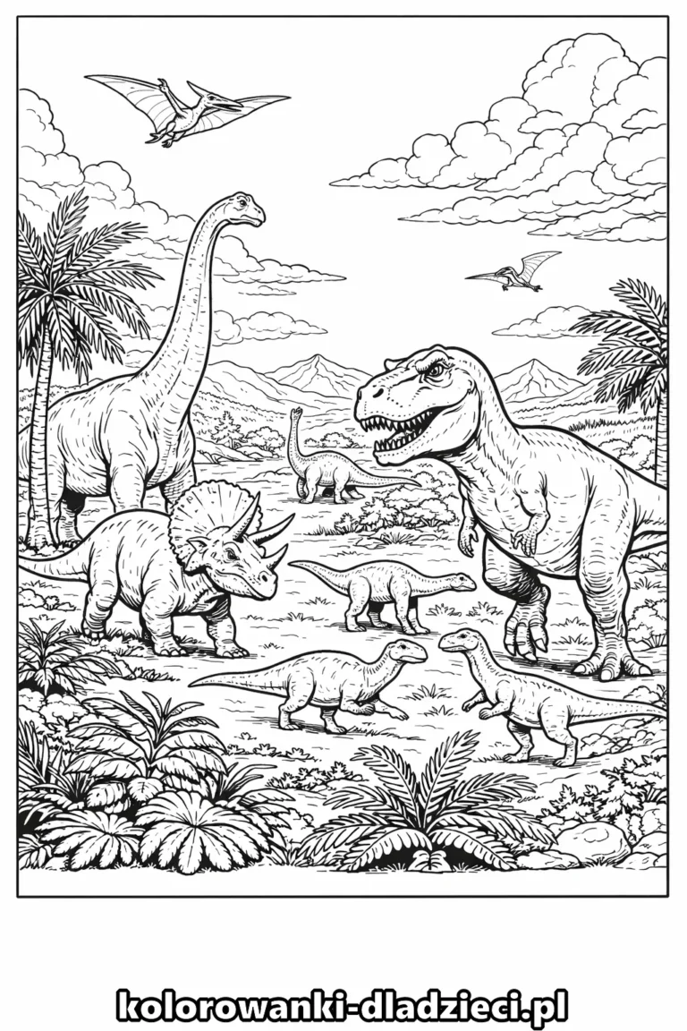 Drukowana kolorowanka dinozaury dla dzieci do druku