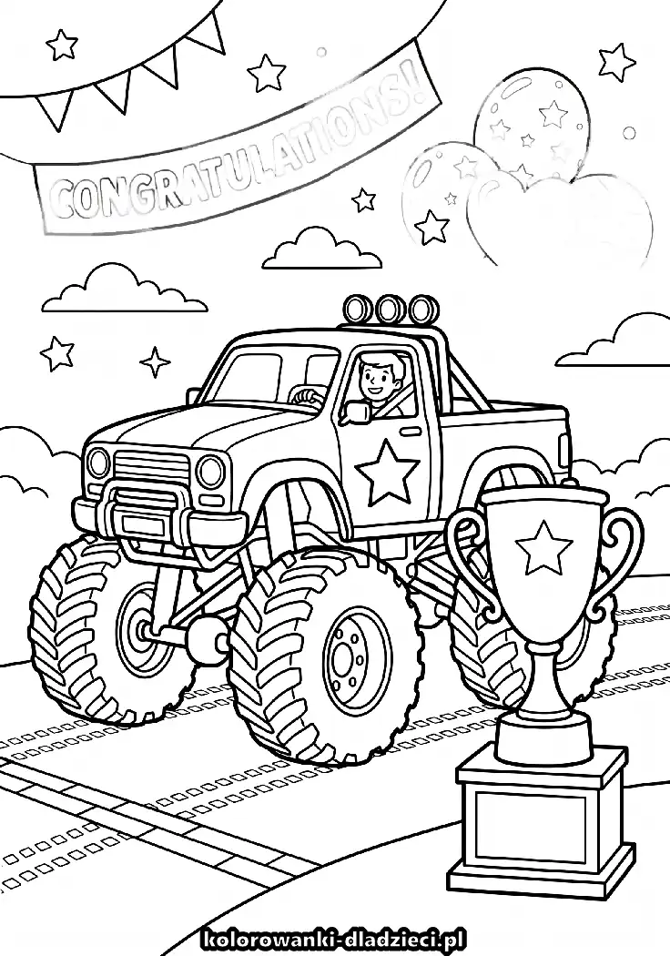Prosta kolorowanka z motywem monster truck dla przedszkolaków