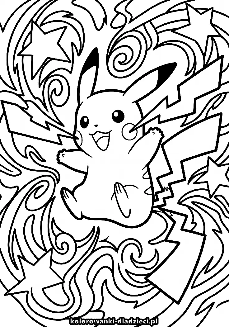 Czarno-biała kolorowanka z motywem pikachu do wydruku w domu
