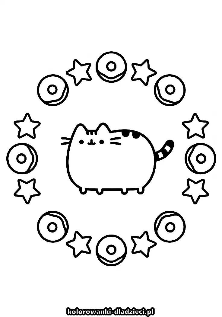 Kolorowanka do pokolorowania z motywem pusheen na kartkę A4