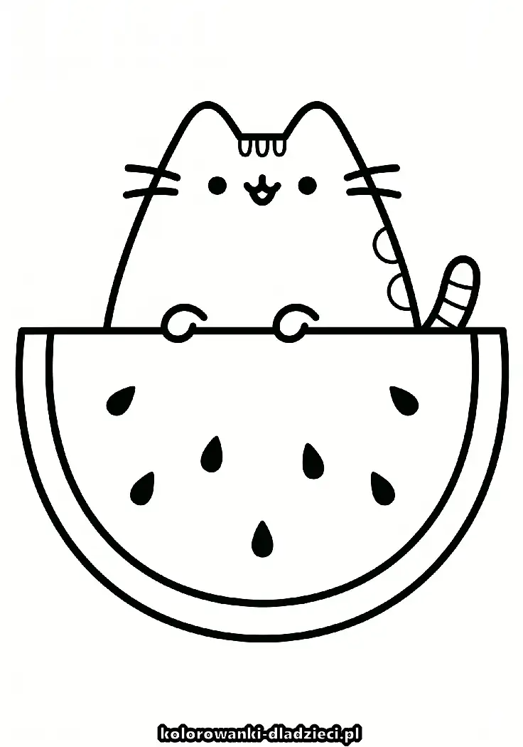 Czarno-biała kolorowanka z motywem pusheen na kartkę A4