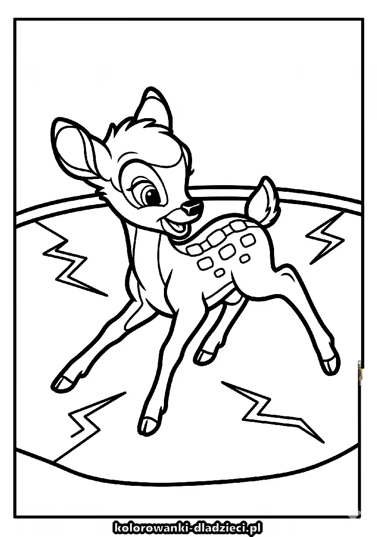 Czarno-biała kolorowanka przedstawiająca bambi do druku