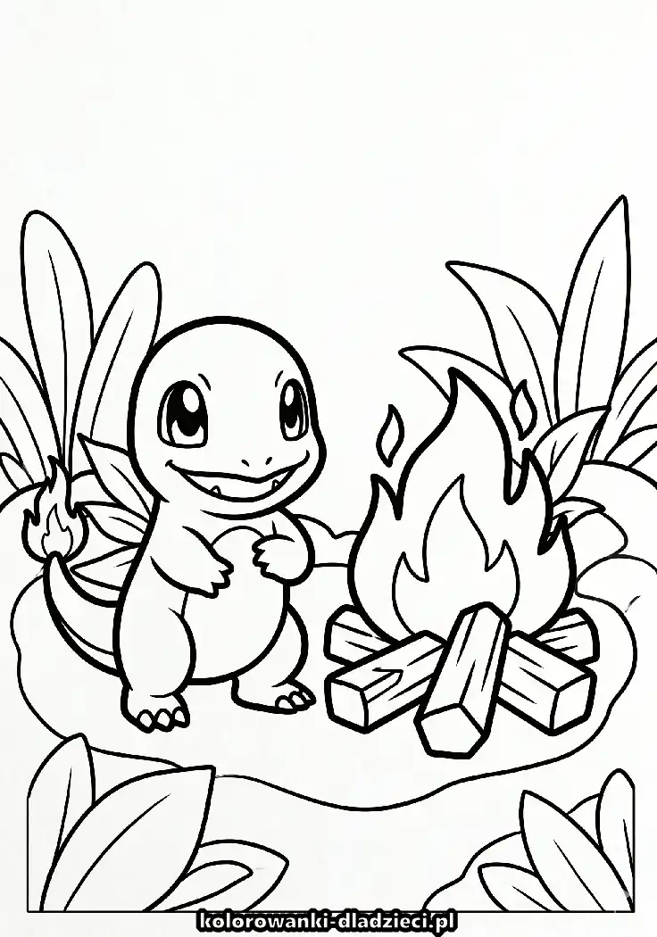Szczegółowa kolorowanka z motywem charmander dla przedszkolaków